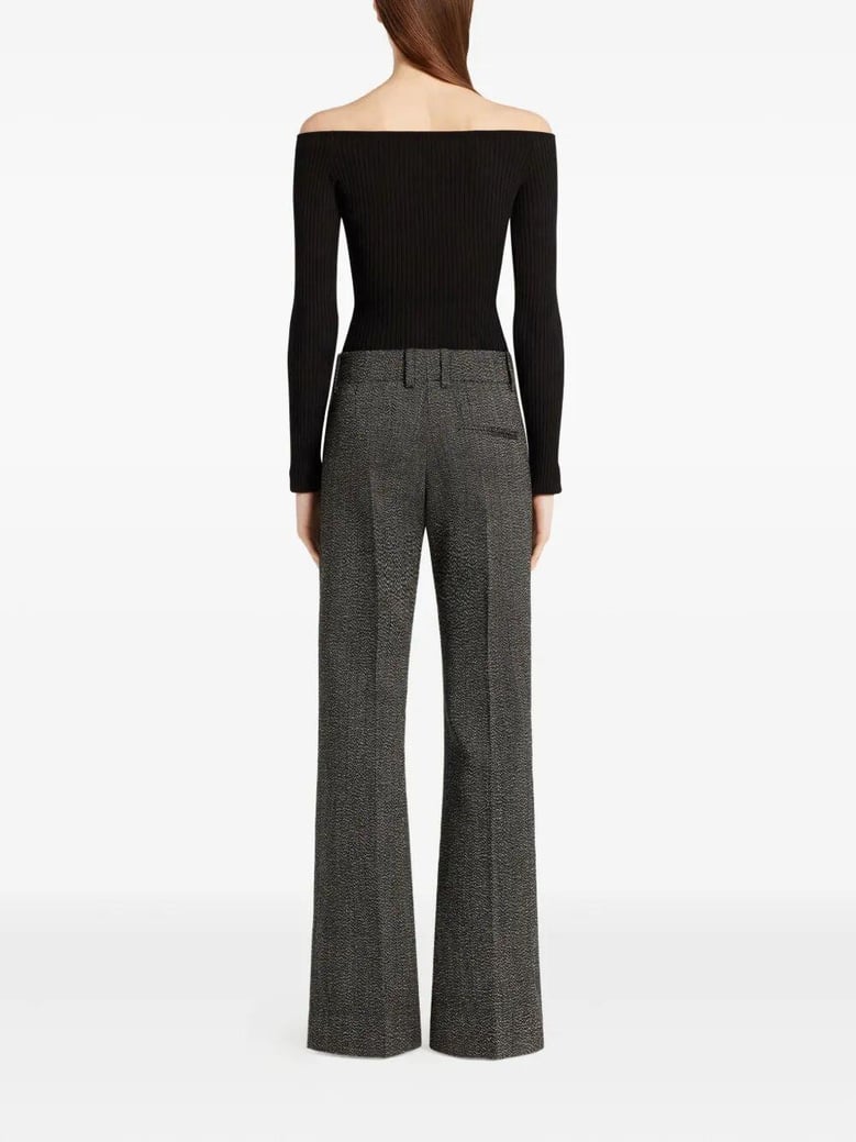 off shoulder rib knit top by Selfnex