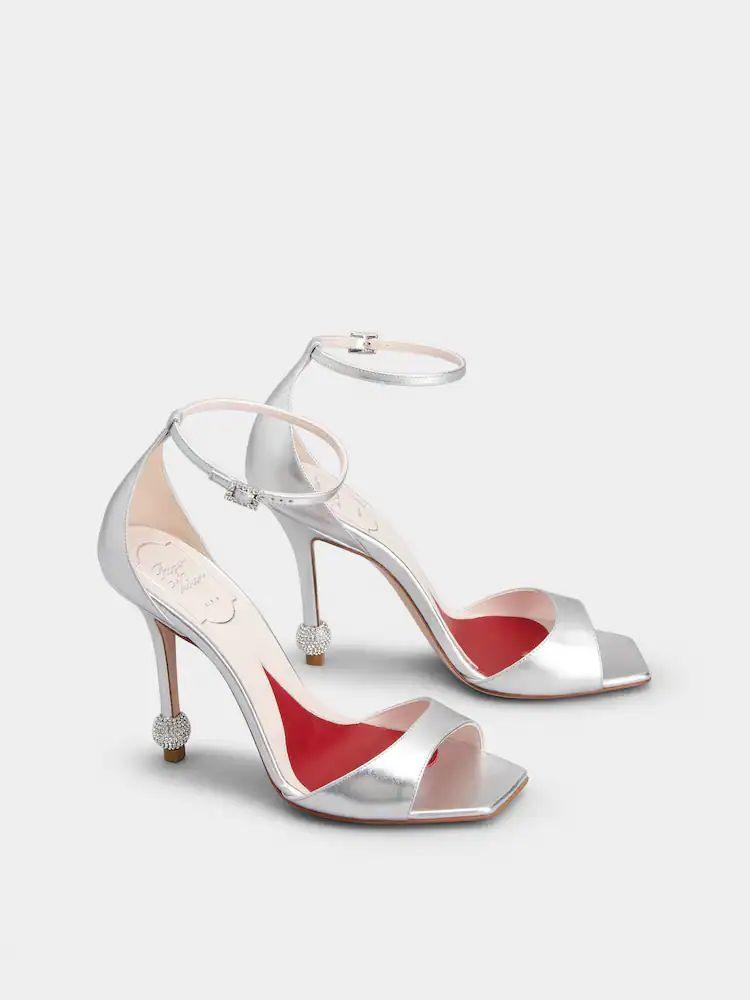silver sandal with jewelled heel by Selfnex