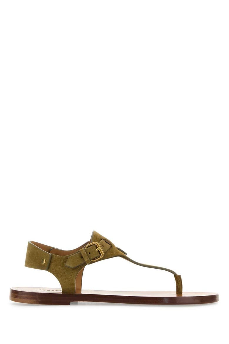 army green suede thong sandals by Selfnex