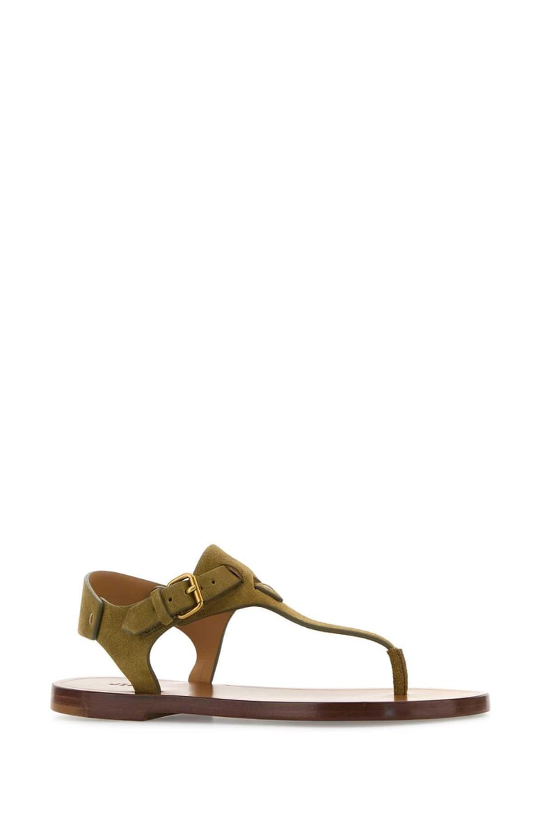army green suede thong sandals by Selfnex