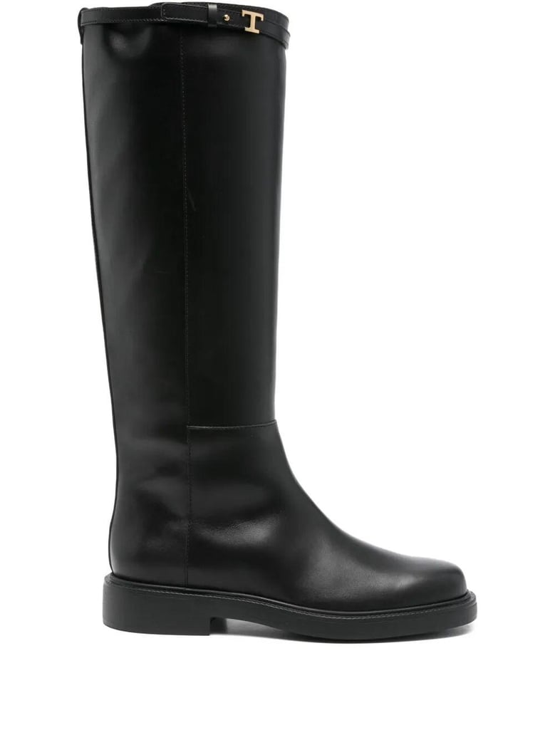 t-buckle leather knee-high boots by Selfnex