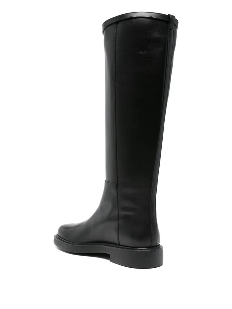 t-buckle leather knee-high boots by Selfnex