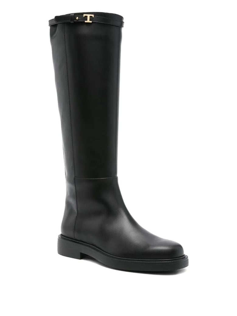 t-buckle leather knee-high boots by Selfnex