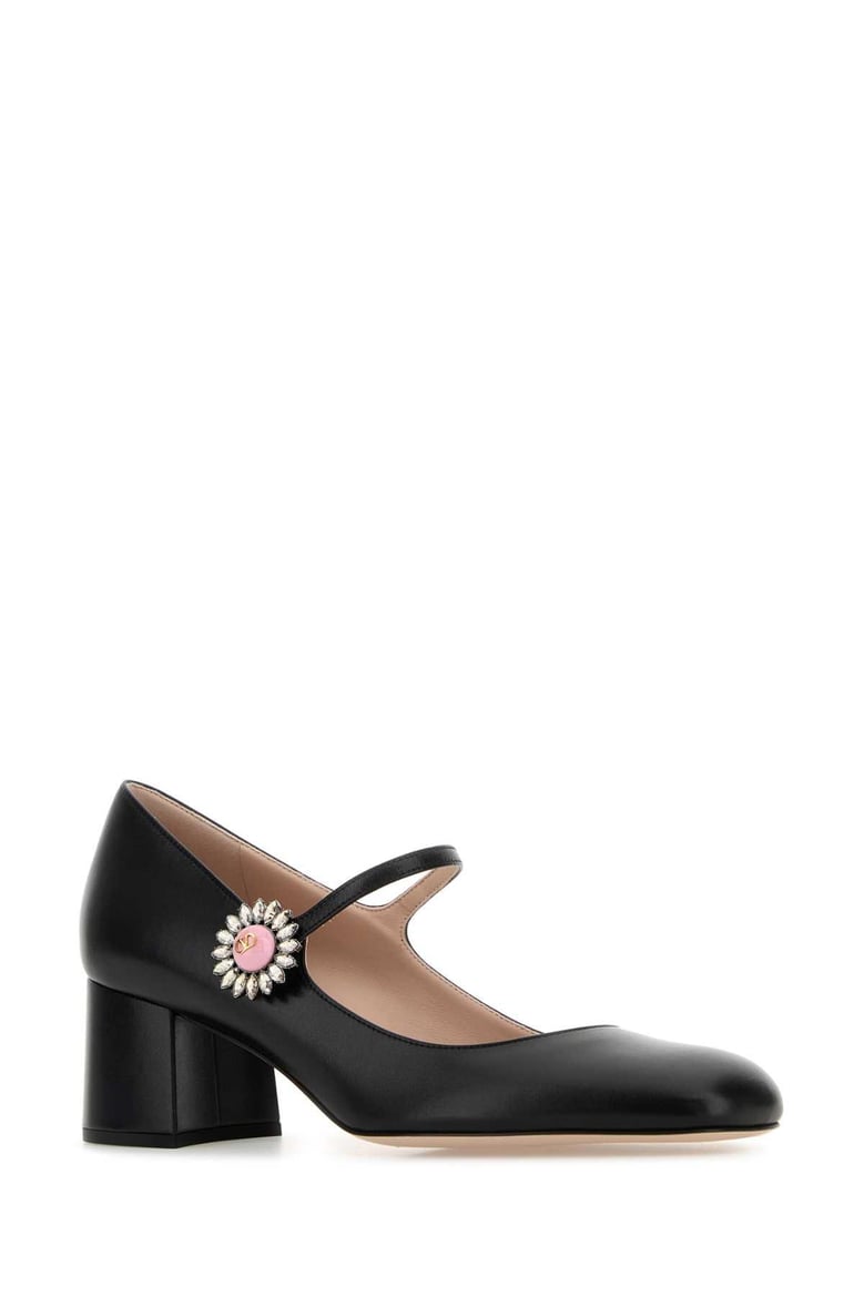 black leather preshoes pumps by Selfnex