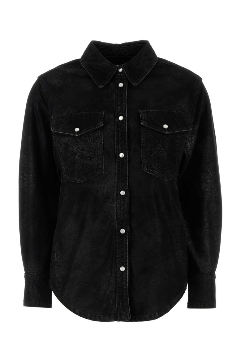 black synthetic leather karima shirt by Selfnex