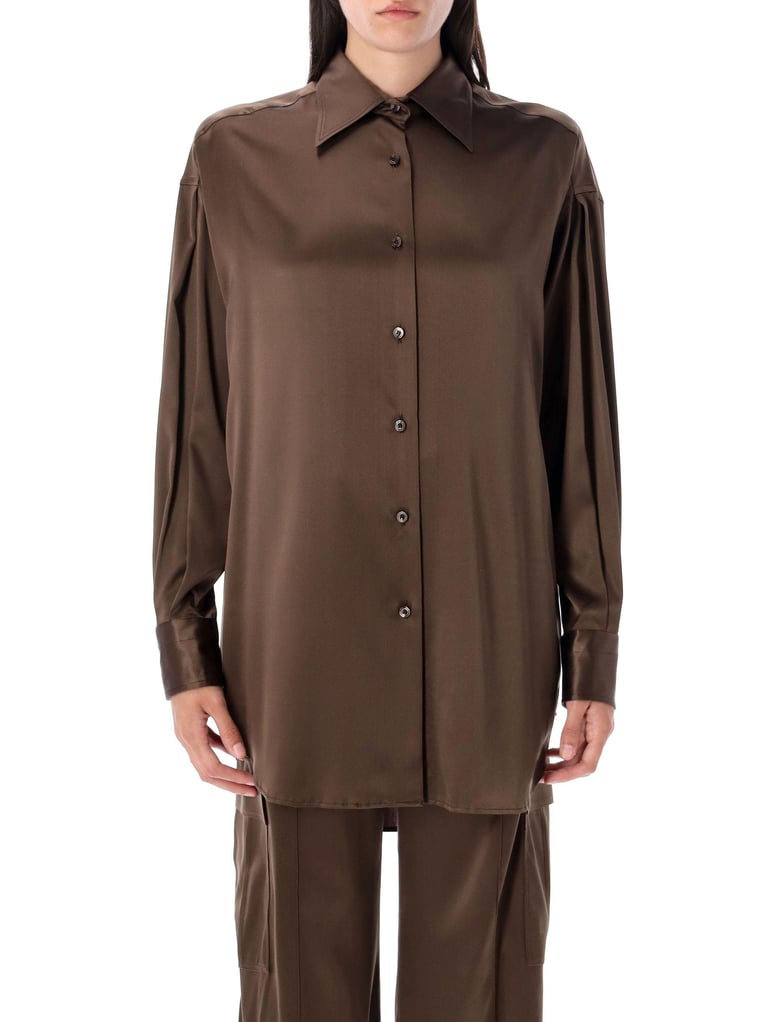 stretch silk satin relaxed fit shirt by Selfnex
