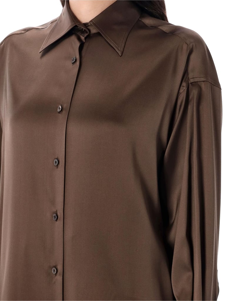stretch silk satin relaxed fit shirt by Selfnex