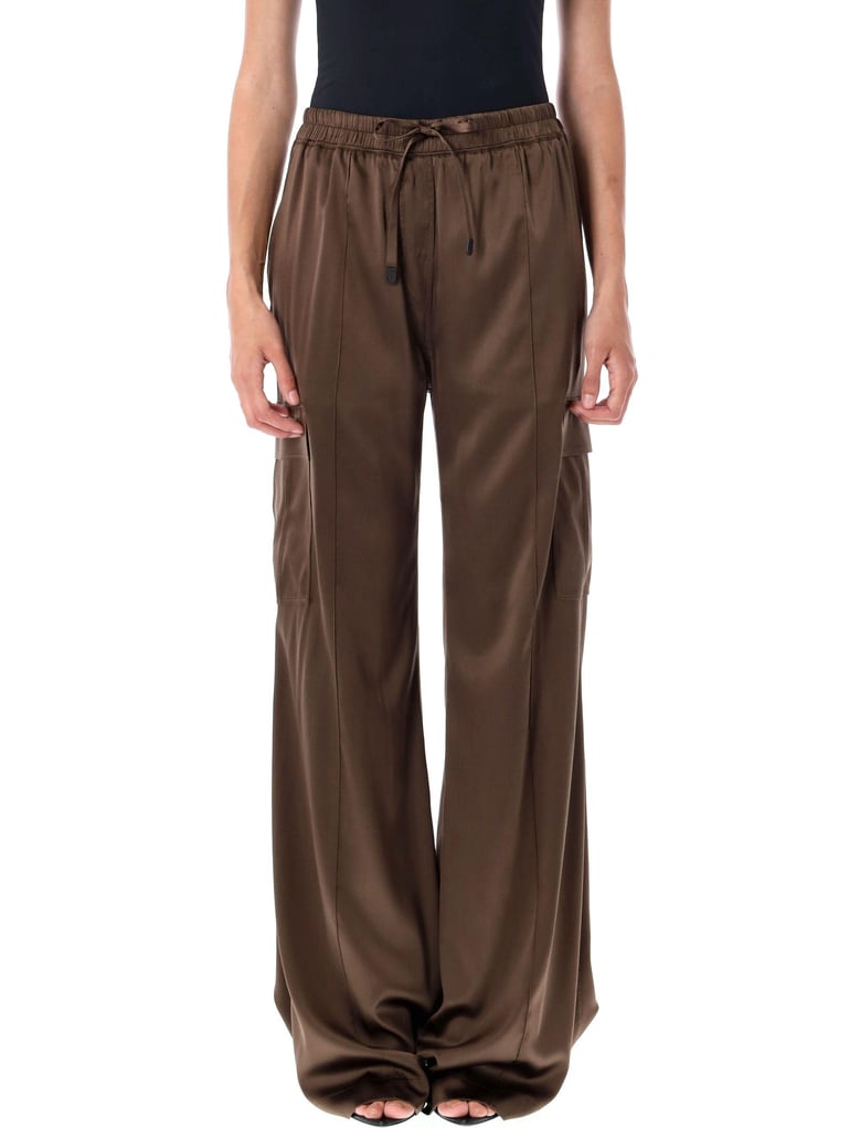 stretch silk satin cargo pj pants by Selfnex