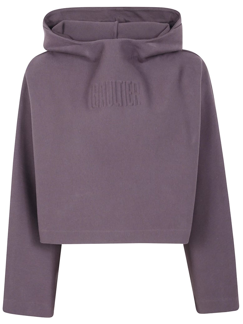 bonded cotton cropped bat sleeves hoodie with gaultier embossing by Selfnex