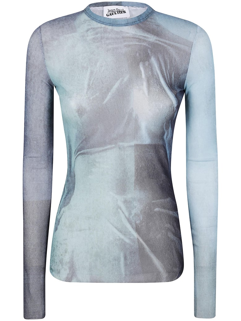 mesh long sleeves top printed water by Selfnex