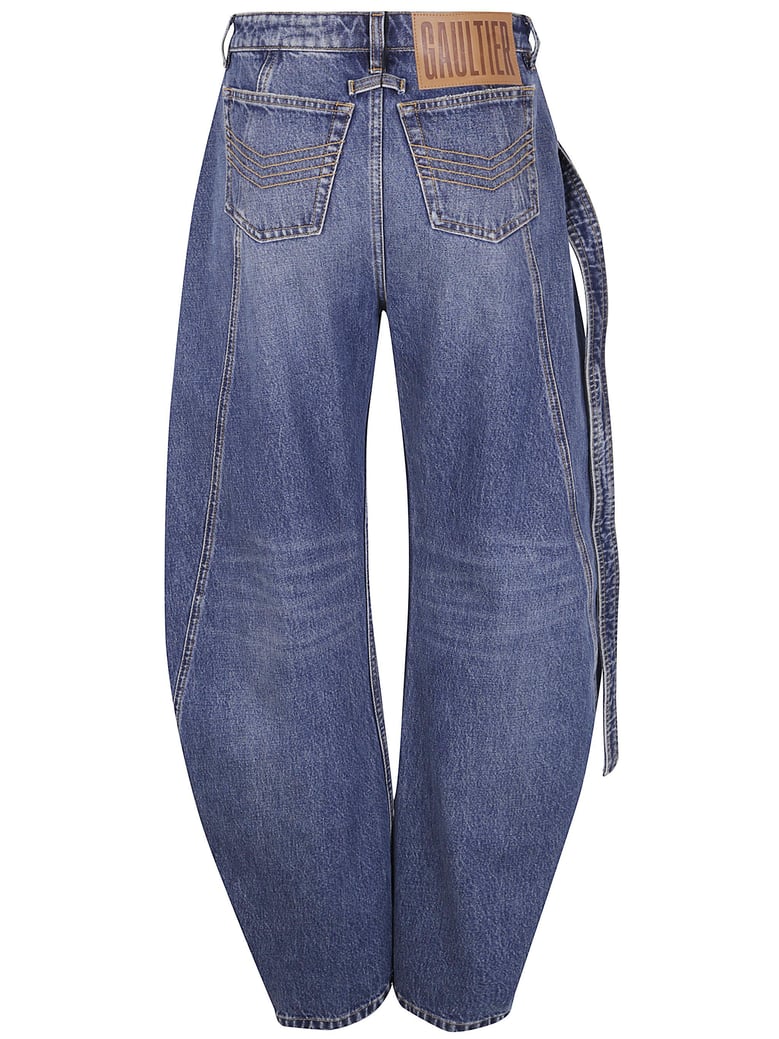 low waisted jean with strap detail on the front by Selfnex