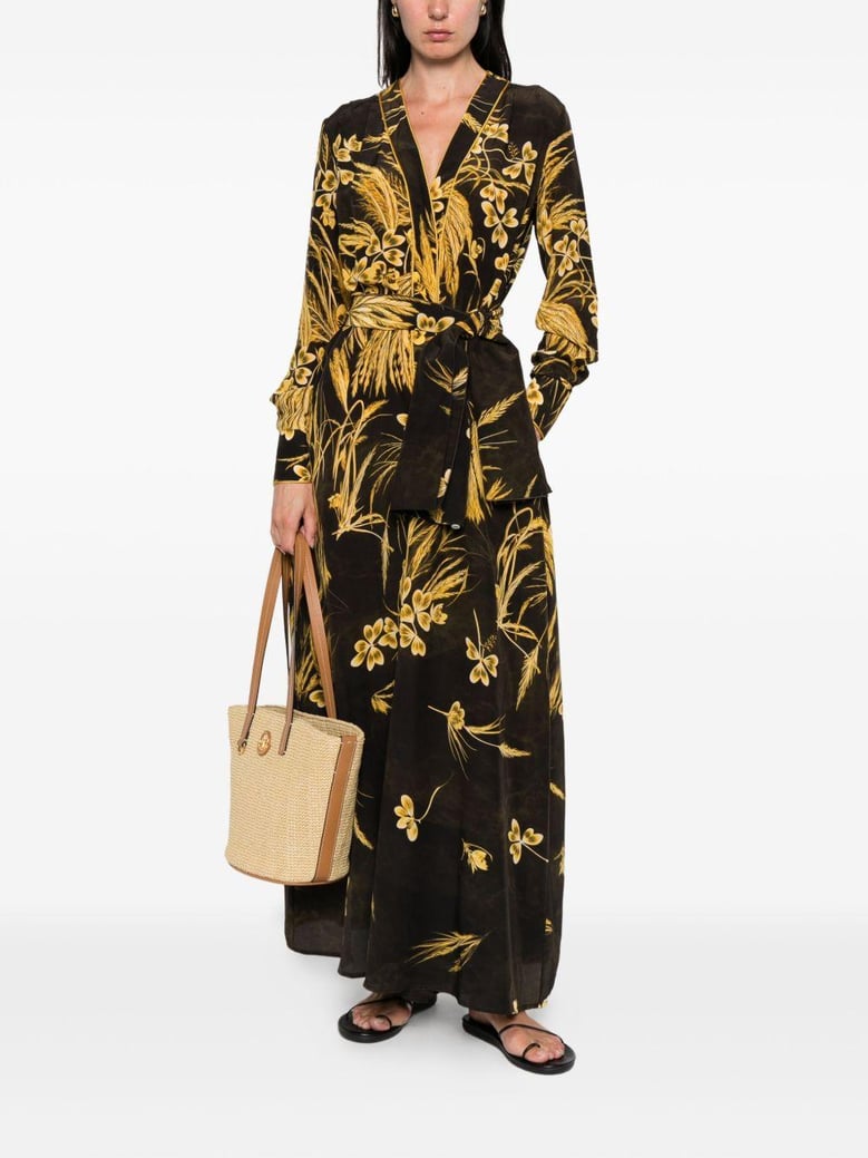 silk blend printed maxi dress by Selfnex