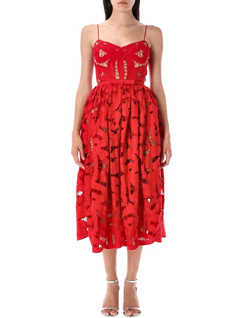 embroidered midi dress with bow by Selfnex