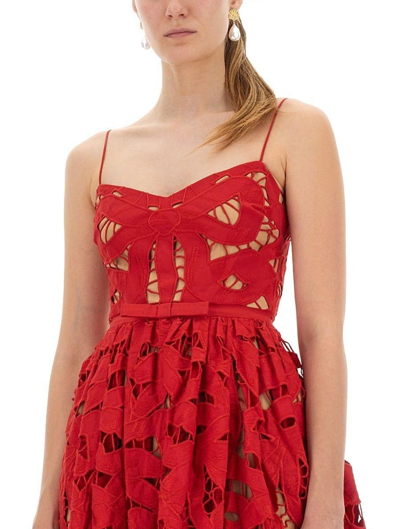 embroidered midi dress with bow by Selfnex