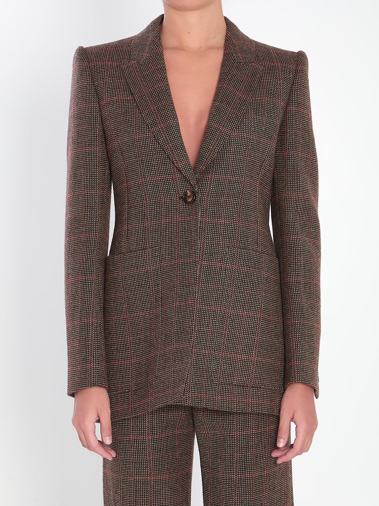 single-breasted checked brown wool jacket by Selfnex