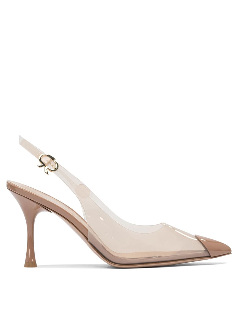 beige leather heeled shoes by Selfnex