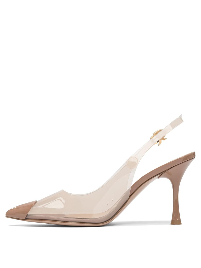 beige leather heeled shoes by Selfnex