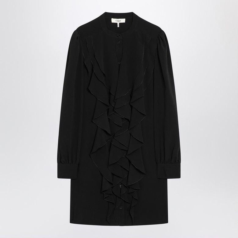 black ruffled dress in silk blend by Selfnex