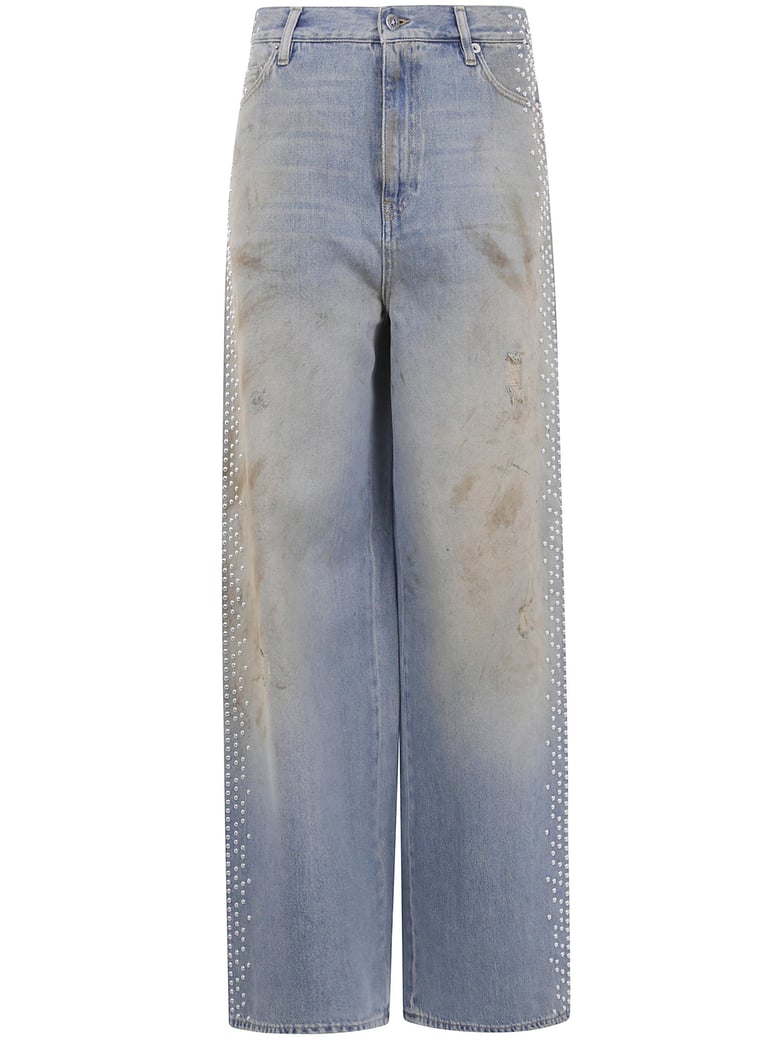 wide light blue jeans sand-wash distressed effect by Selfnex