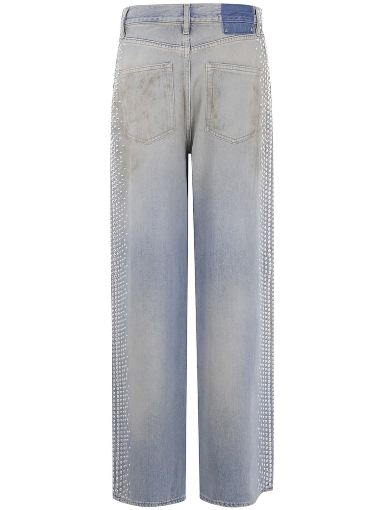 wide light blue jeans sand-wash distressed effect by Selfnex