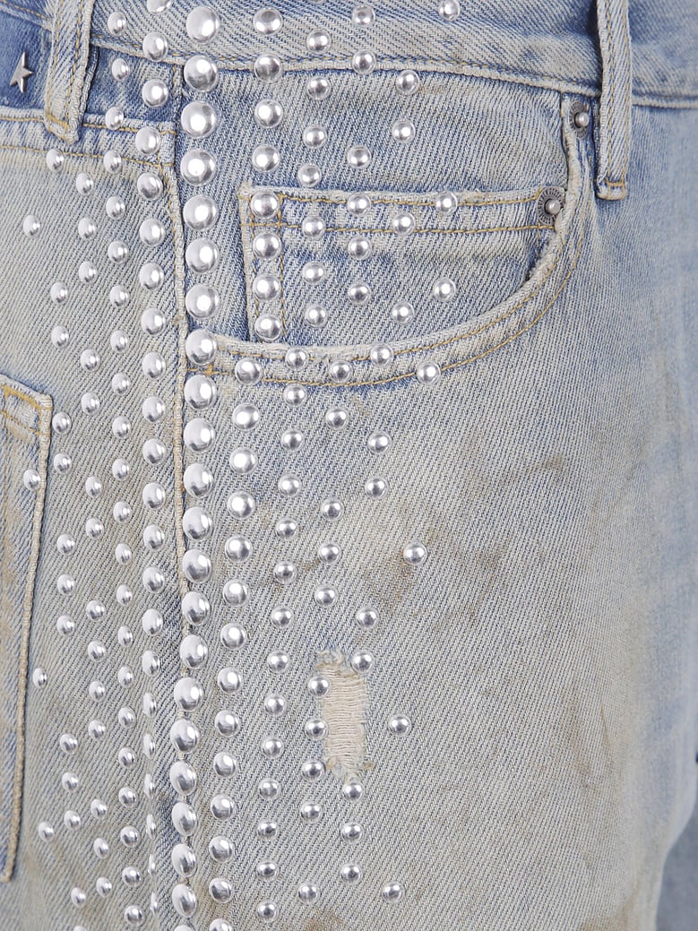 wide light blue jeans sand-wash distressed effect by Selfnex
