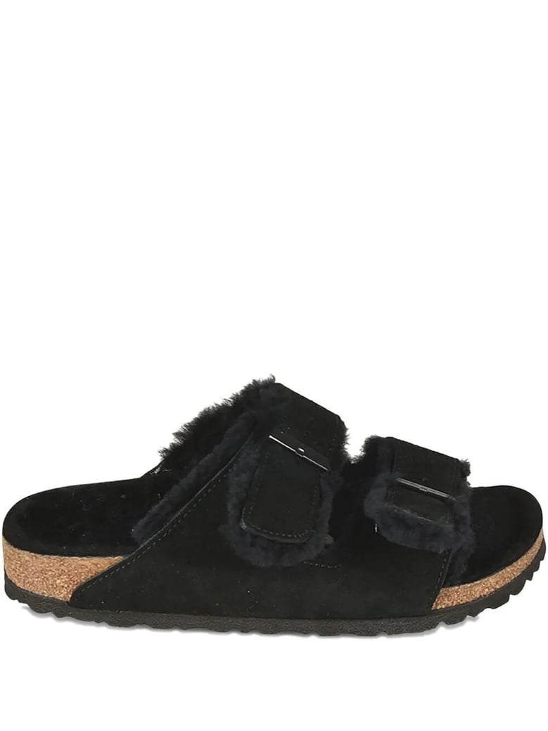arizona shearling and suede sandals by Selfnex