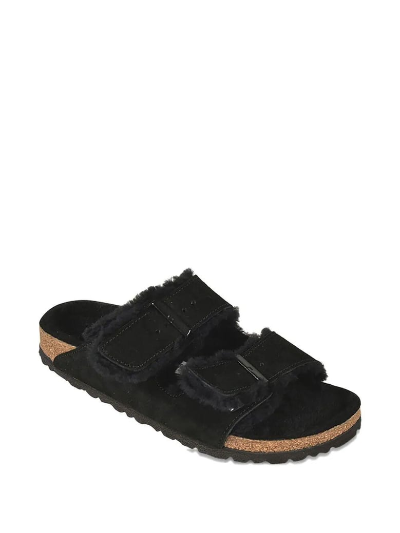 arizona shearling and suede sandals by Selfnex