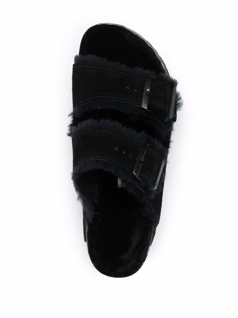 arizona shearling and suede sandals by Selfnex
