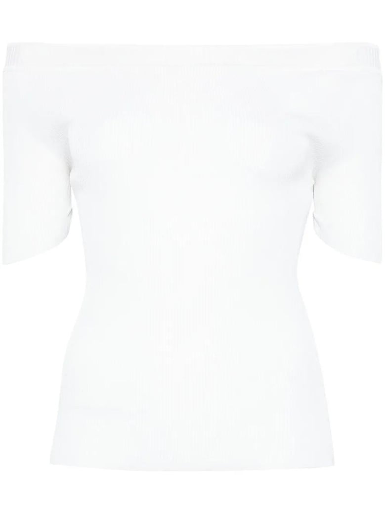 white boat neck top by Selfnex