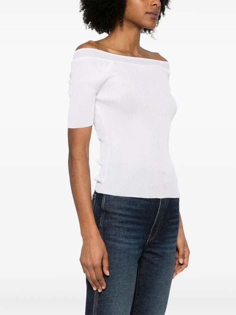 white boat neck top by Selfnex