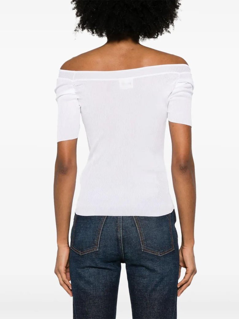 white boat neck top by Selfnex
