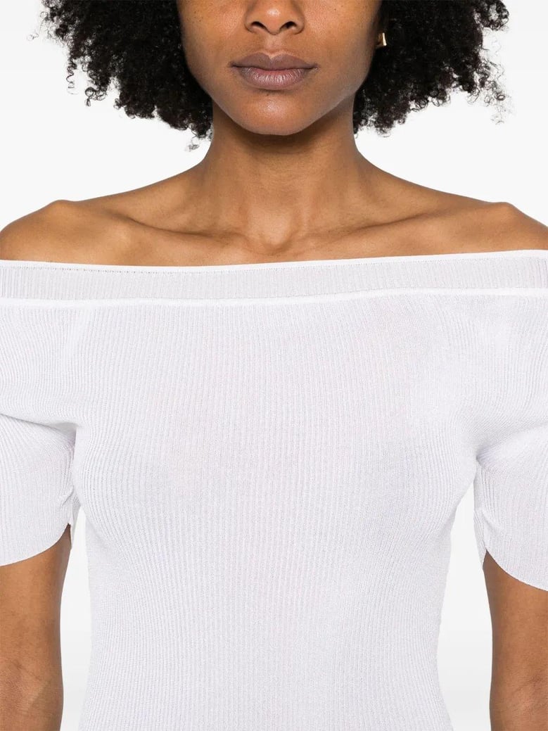 white boat neck top by Selfnex