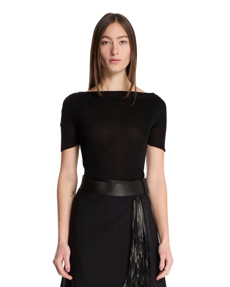 black boat neck top by Selfnex
