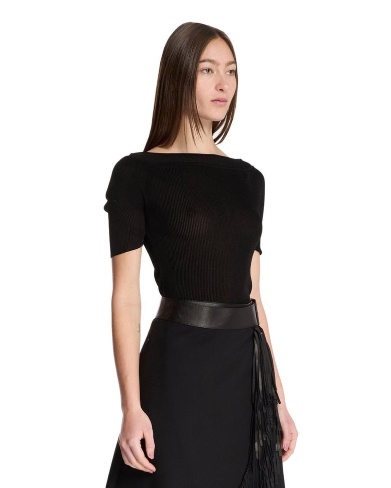 black boat neck top by Selfnex