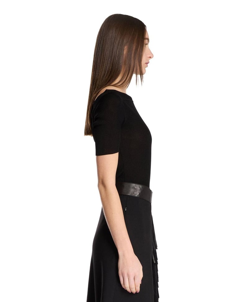 black boat neck top by Selfnex