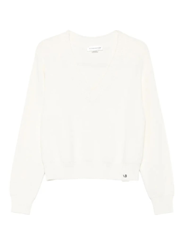 relaxed fit v-neck cotton blend sweater by Selfnex