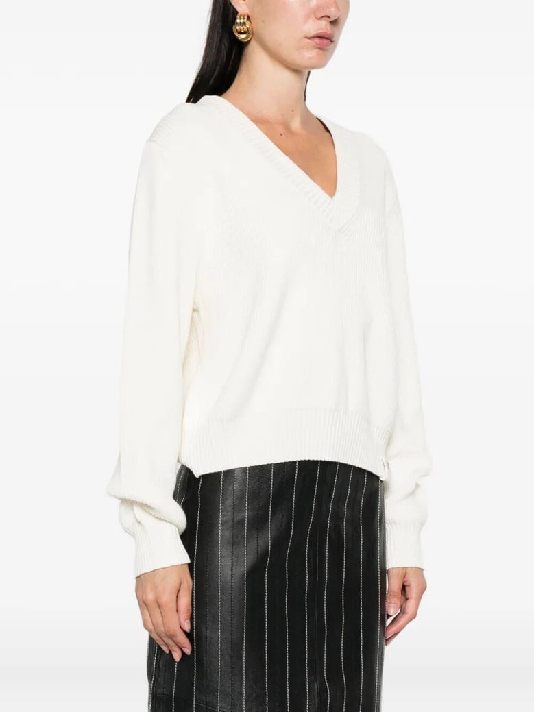 relaxed fit v-neck cotton blend sweater by Selfnex