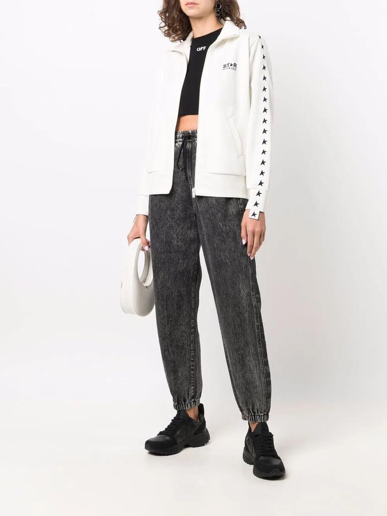 zipped sweatshirt with grosgrain strip and stars by Selfnex