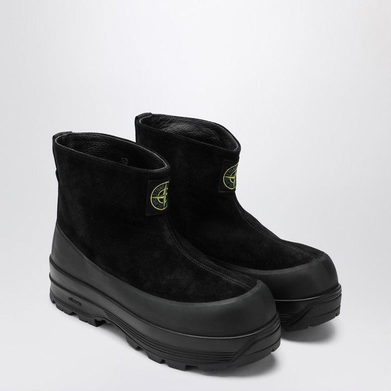 black suede ankle boot with logo by Selfnex