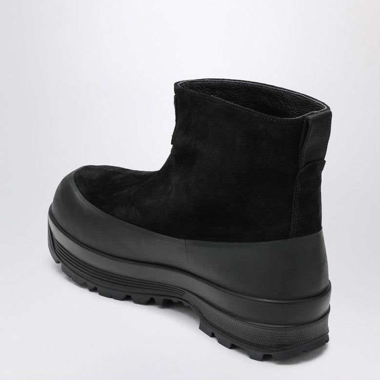 black suede ankle boot with logo by Selfnex
