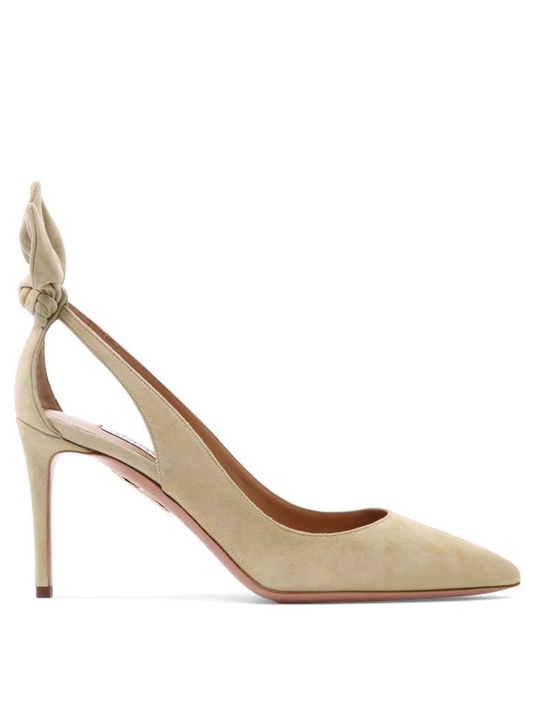 beige leather heeled shoes by Selfnex