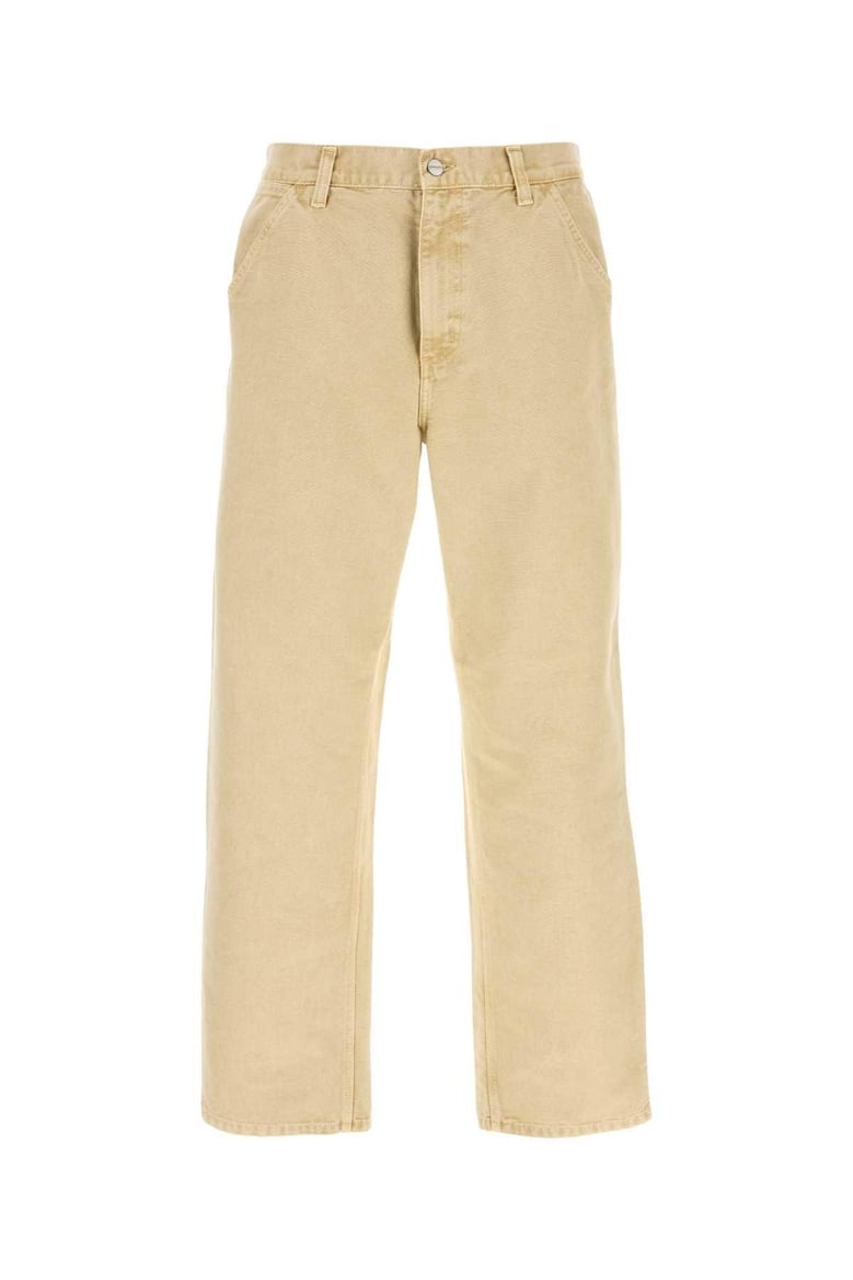 beige denim single knee pant by Selfnex
