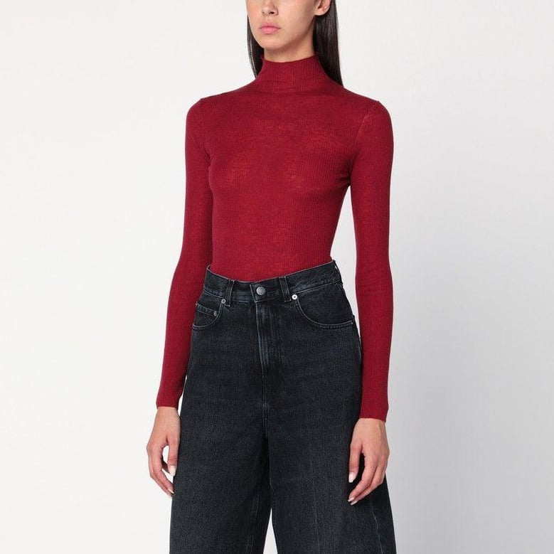 bordeaux semi-sheer turtleneck by Selfnex
