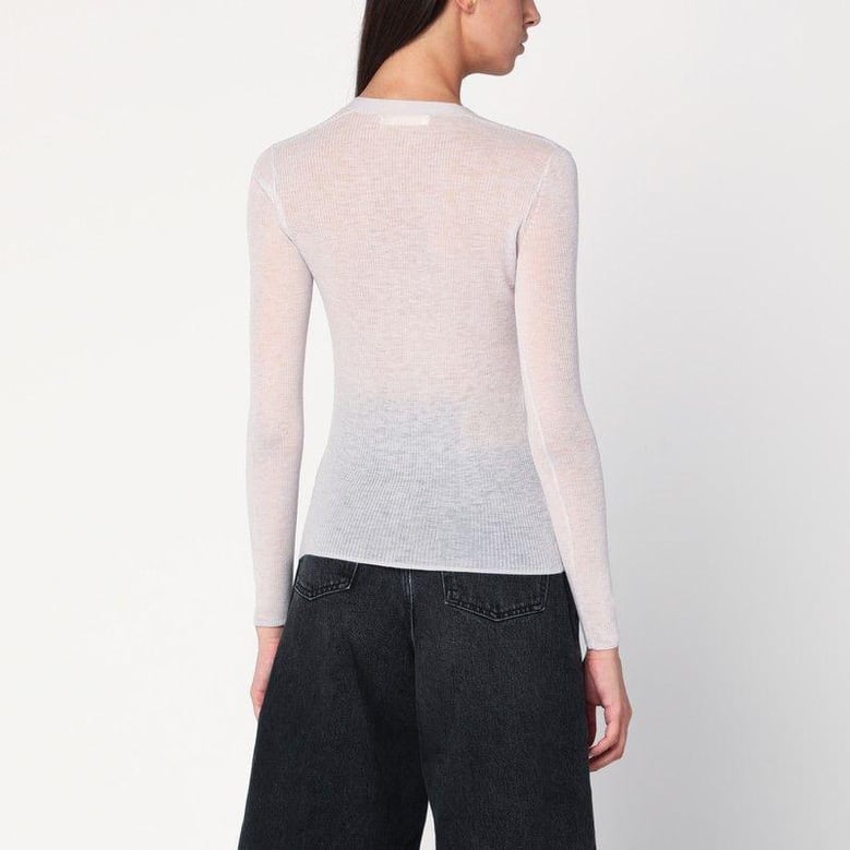 ivory semi-sheer knit cardigan by Selfnex