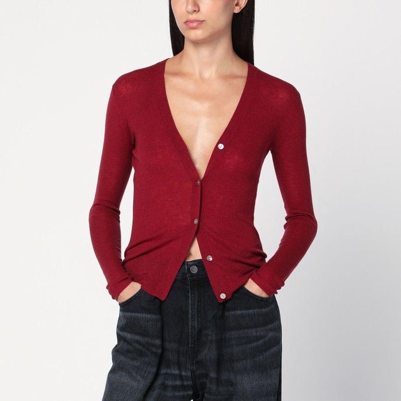 bordeaux semi-sheer knit cardigan by Selfnex