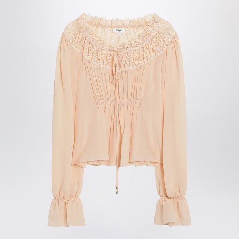 blouse with tie in pink silk georgette by Selfnex