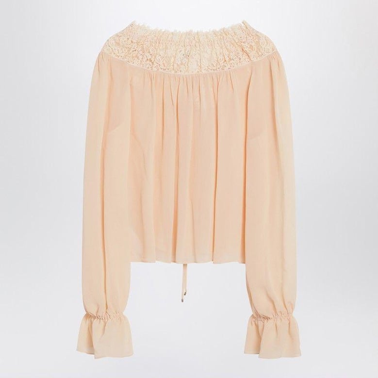 blouse with tie in pink silk georgette by Selfnex