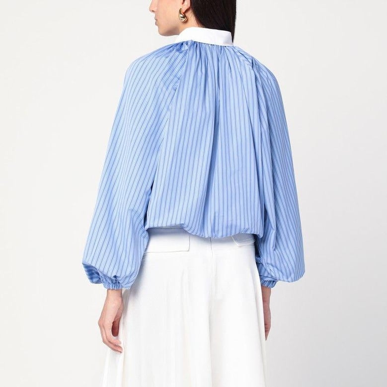 striped balloon-sleeve shirt in light blue by Selfnex