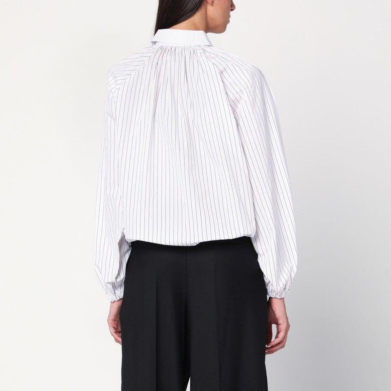 striped balloon-sleeve shirt in white by Selfnex