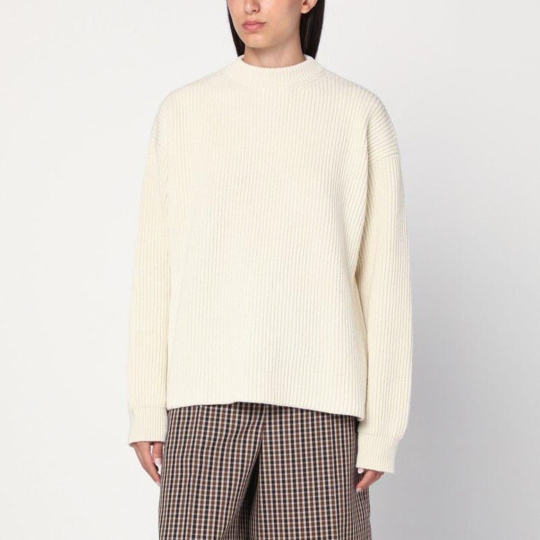 white ribbed crewneck sweater by Selfnex